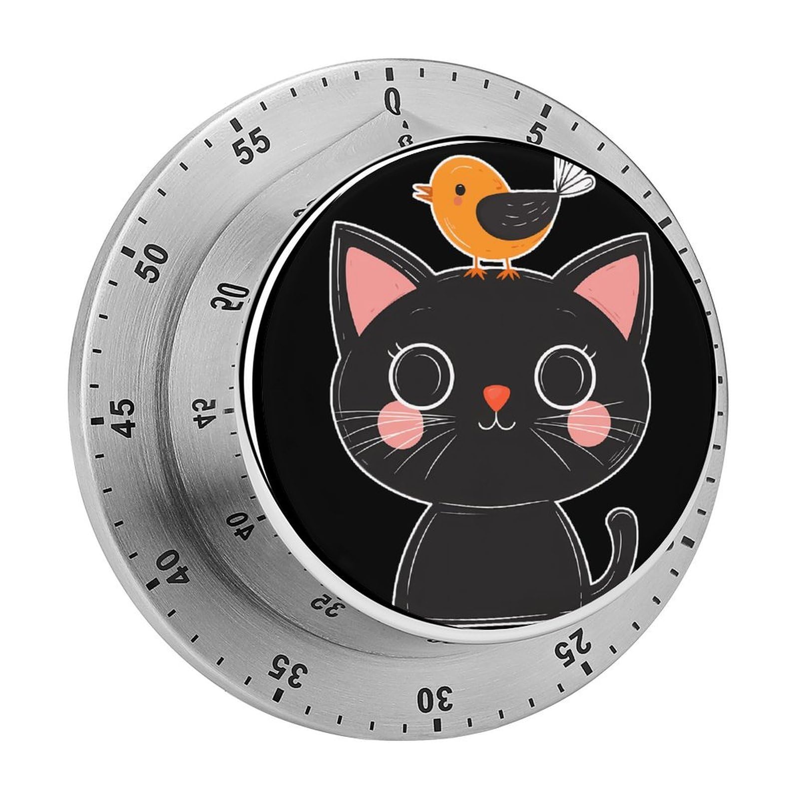 Black Cat and Bird Mechanical Timer with Alarm for Kitchen Cooking Productivity Stainless Steel Timers