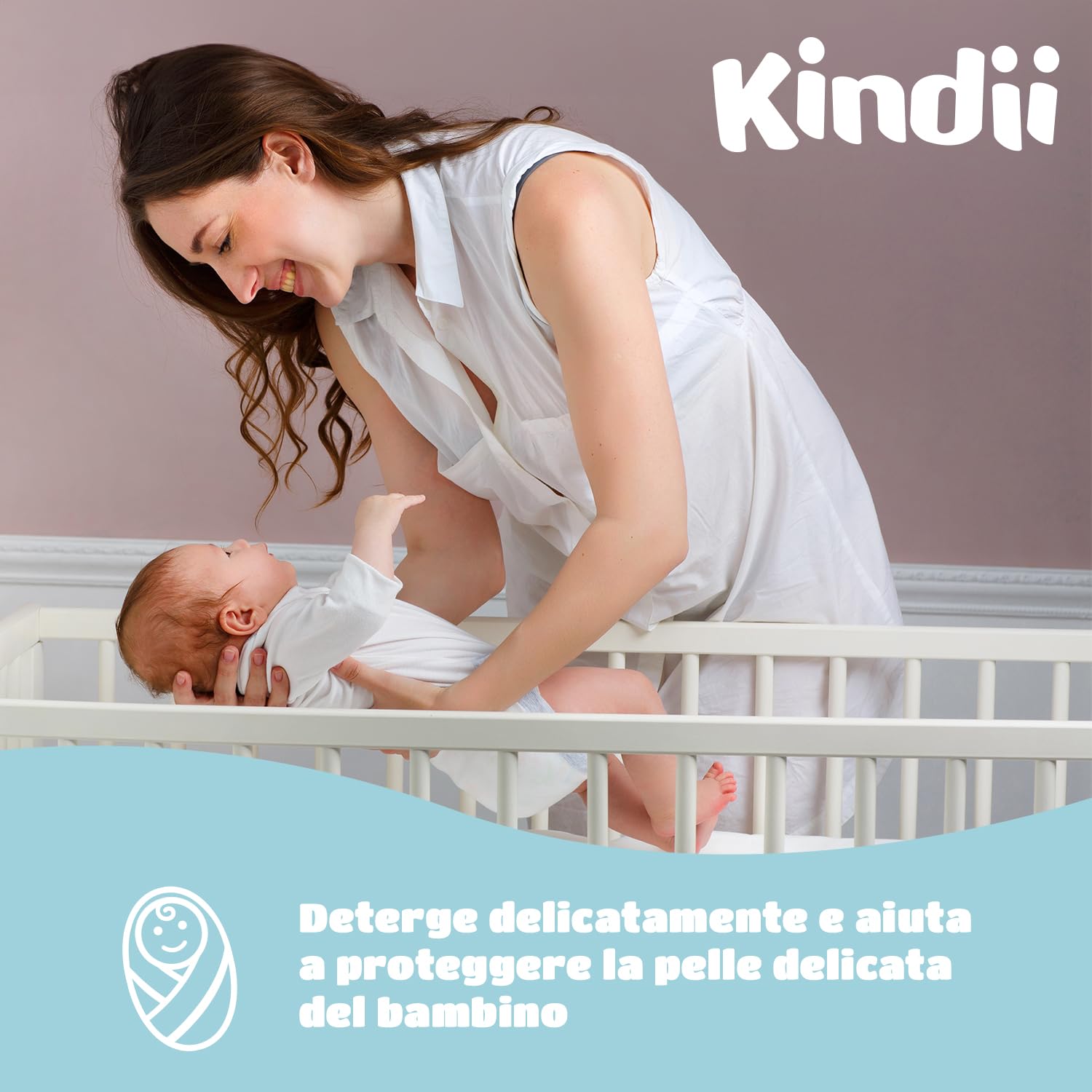Kindii Salviette Umidificate Pure Water 99% - (60 Pz) Salviette - Composizione 99% Acqua, Allantoina, Senza Profumazione, Dermatologicamente Testate - 60 Pz