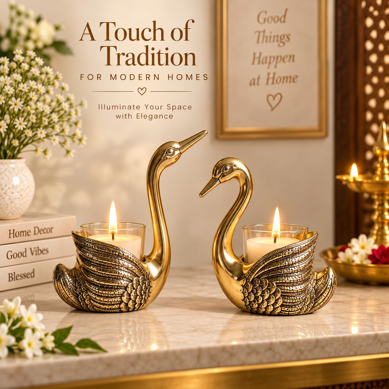Gold Swan Candle Holders - Elegant Home Decor -7
