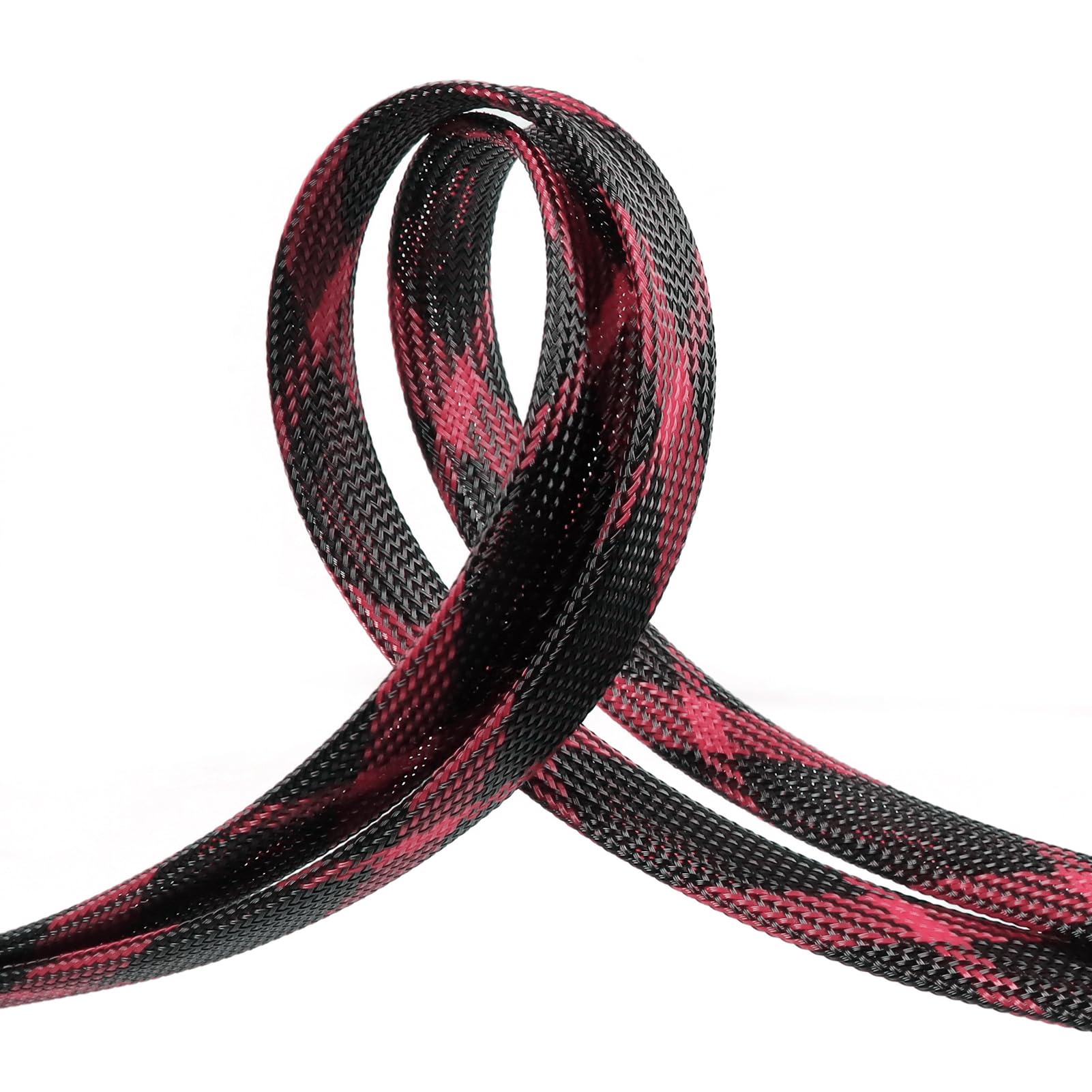 Braided Cable Sleeve, 33ft Expandable Wire Loom for Automotive Wiring Harness & PC Case, Pet-Proof Chew Resistant Cord Protector, Flexible Cable Management (Black-Pink, 8mm (5/16"))