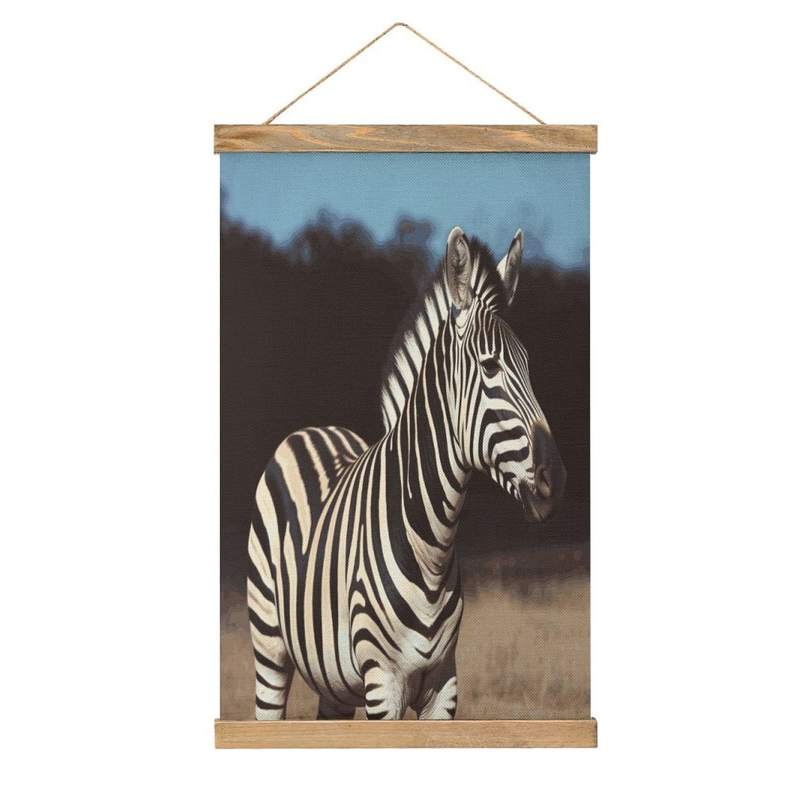 JTREHY Animal Zebra Linen Hanging Painting Vintage Poster Wall Art Prints Personality Style Wall Hanging Poster for Living Room Office Bedroom Decor Frame 13.2 X 20.47 Inch