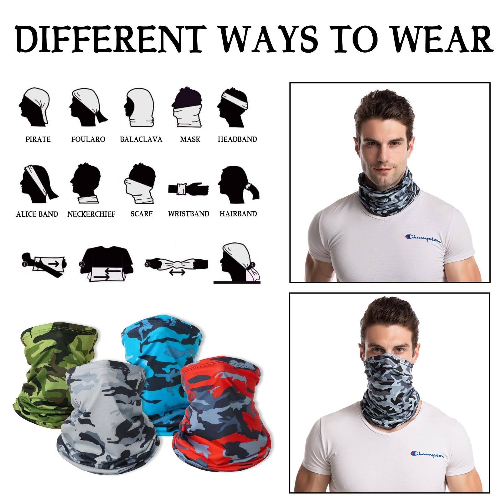 KEYRI 4 Piezas Pañuelo de Hombre Mujer Calentador de Cuello Braga Cuello Moto Mascarilla Multifuncional Deporte Calentador Pasamontañas Máscara de Esquí Ciclismo Senderismo Correr Aire Libre (Vistoso)