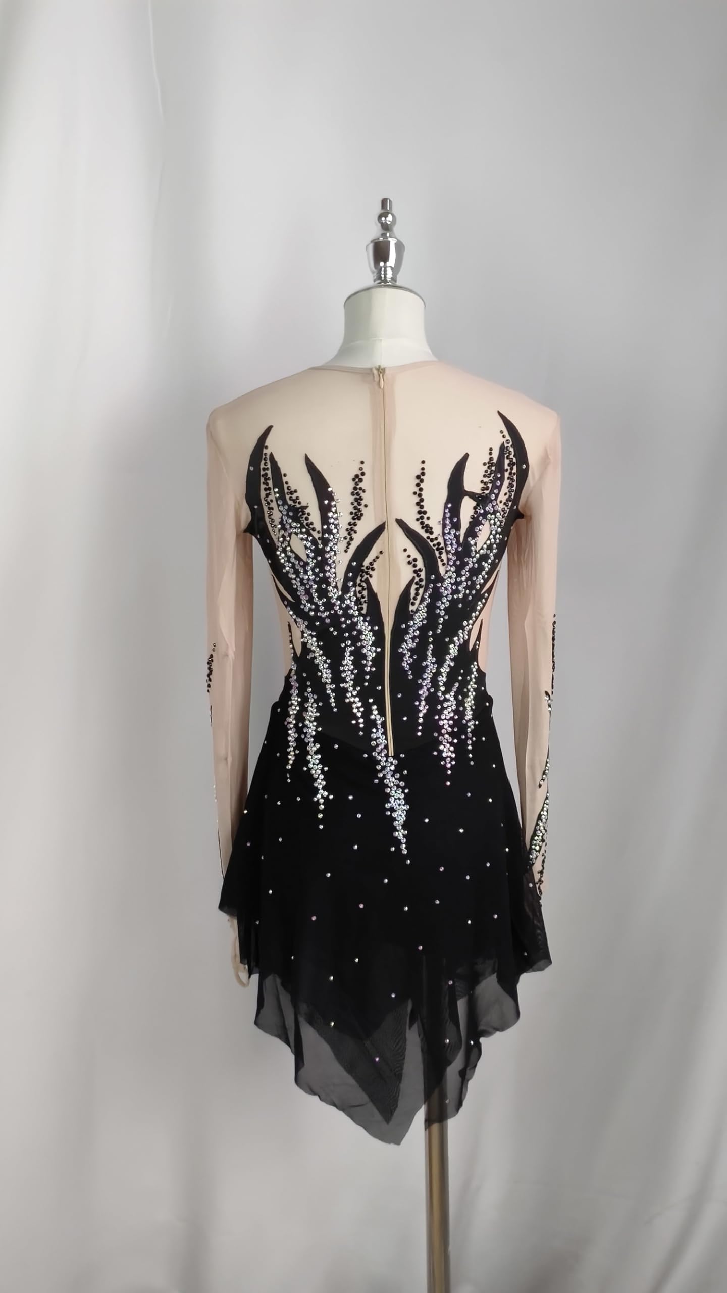 Langarm Damen Eiskunstlaufkleid für Wettkämpfe und Auftritte, Eislaufen, Gymnastik- und Tanzkostüme
