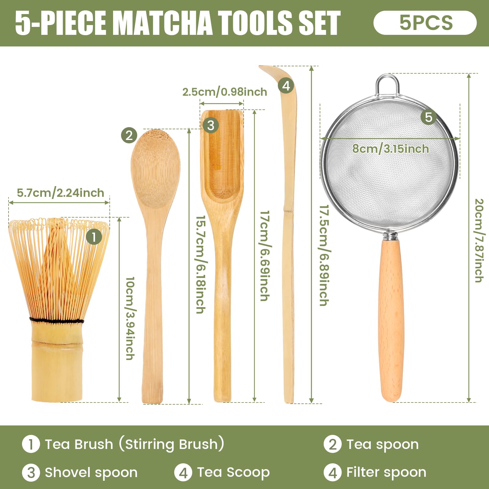 HSHGZSR 6Pcs Matcha Set Whisk, Matcha Whisk Set, Japanese Matcha Tea Set, Matcha Making Set, Bamboo Matcha Whisk Tea, Matcha Making Kit, Matcha Tea Making Kit, Japanese Whisk Set for Tea Lovers