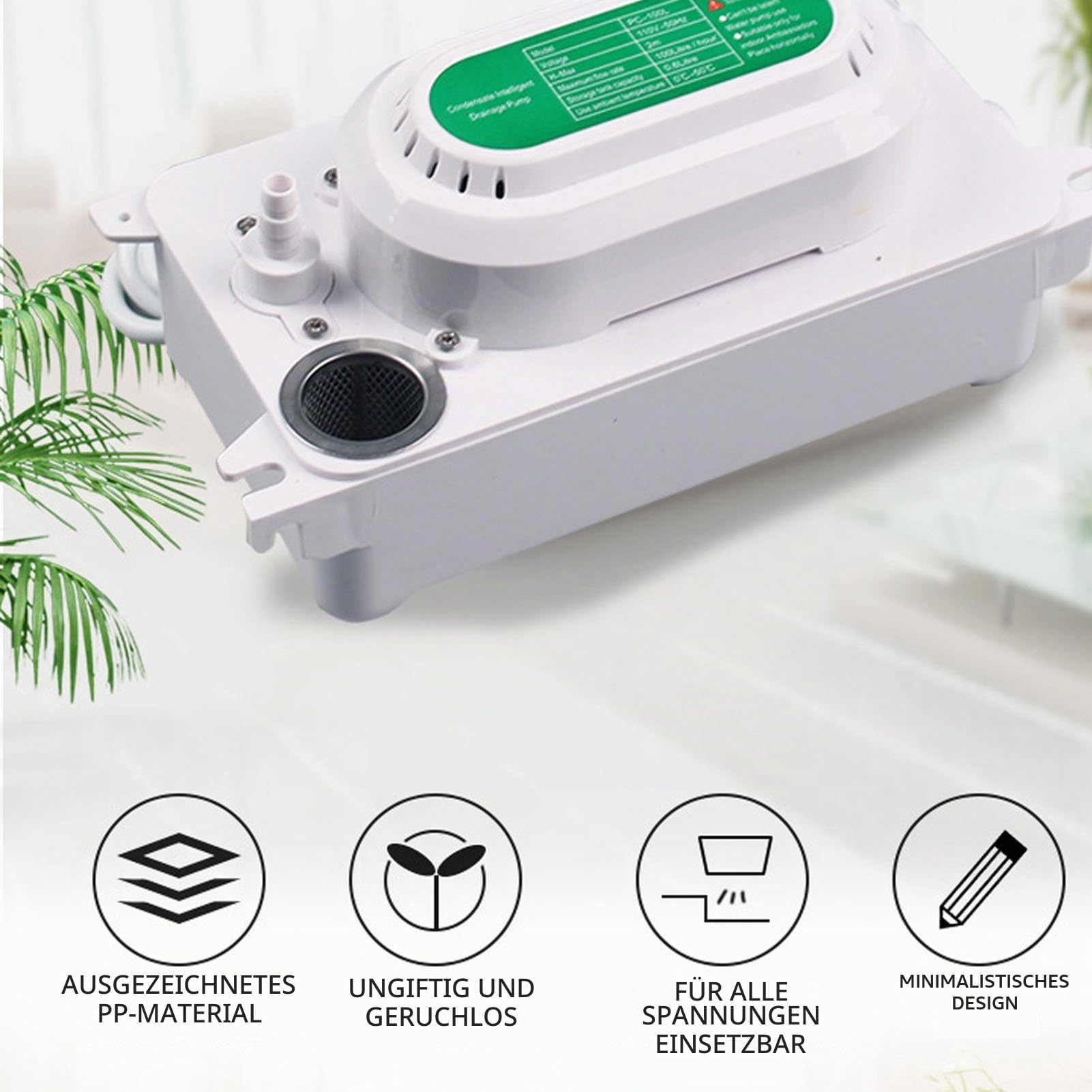 Kondensatpumpe für Luftentfeuchter, 100–230 V, Automatische Kondensatpumpe für HVAC, Mini-Split-AC-Kondensatpumpe, Hebeentfernung, Abfluss, 100 L/h Durchfluss mit 500 Ml Tank für