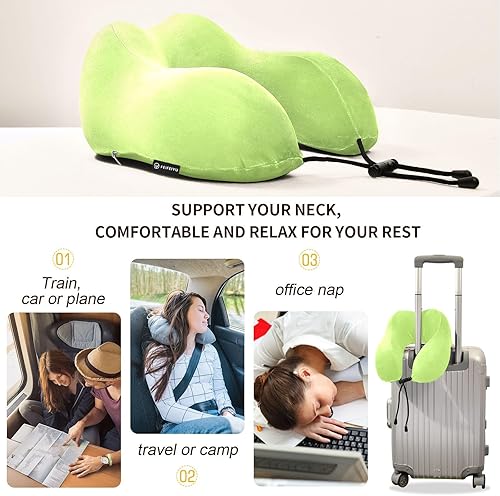 Miniatura 8 de Almohada de viaje de color marfil para cama de viaje de coche, almohada de espuma viscoelástica en forma de U para el cuello, color marfil