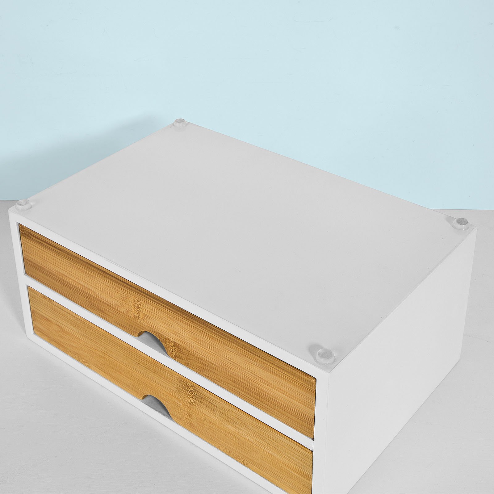 SoBuy Soporte Cápsulas con 2 Cajones, antideslizante & compacto, 30×20×14cm | Portacápsulas con 20 kg de carga, diseño sencillo, MDF/bambú, para cocina & zona café, FRG180-WN