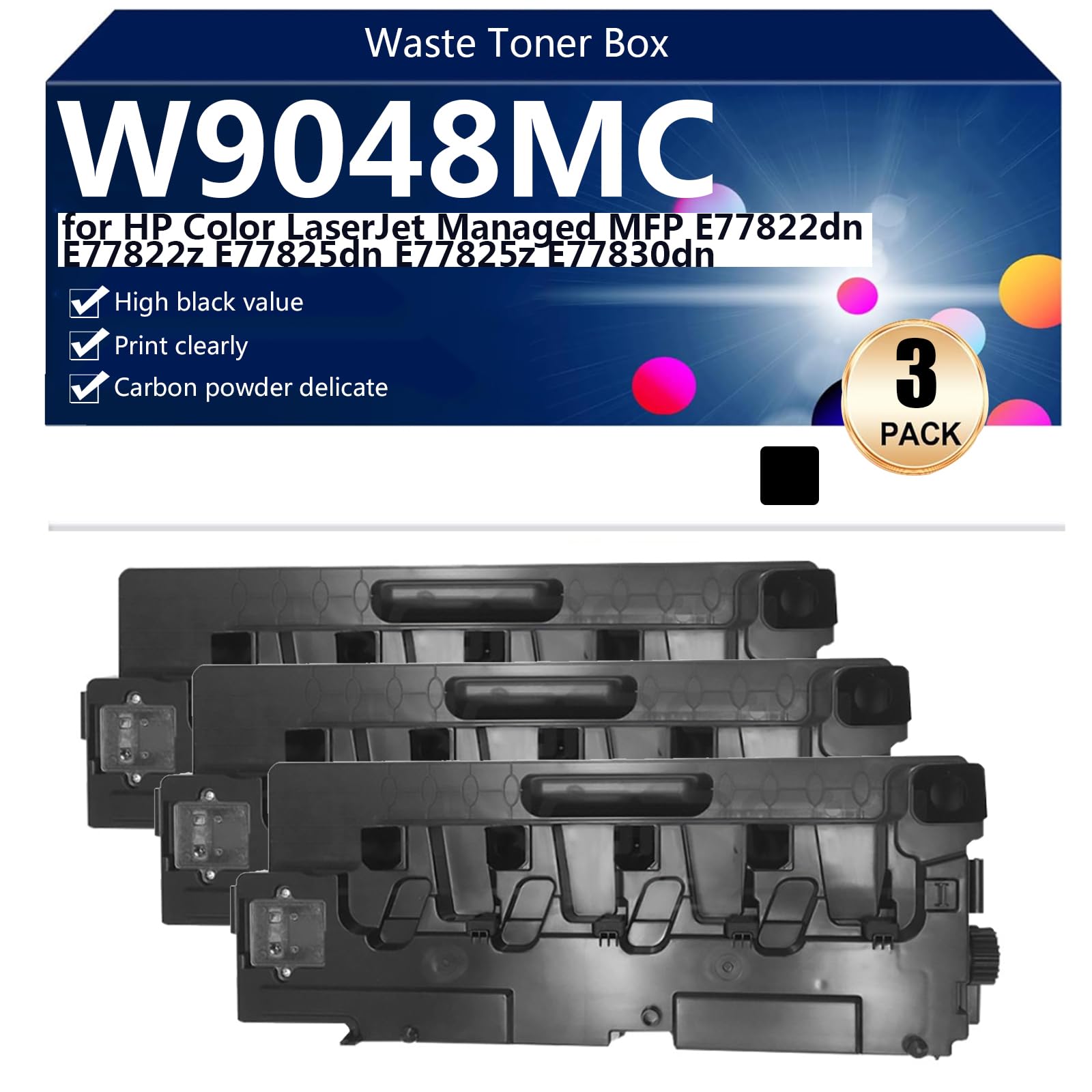 W9048MC Vaschetta di Recupero Toner ad Alta capacità per HP Color LaserJet Managed E77822dn E77822z E77825dn E77825z E77830dn Stampanti, Effetto di Stampa ad Alta Definizione,3*Black