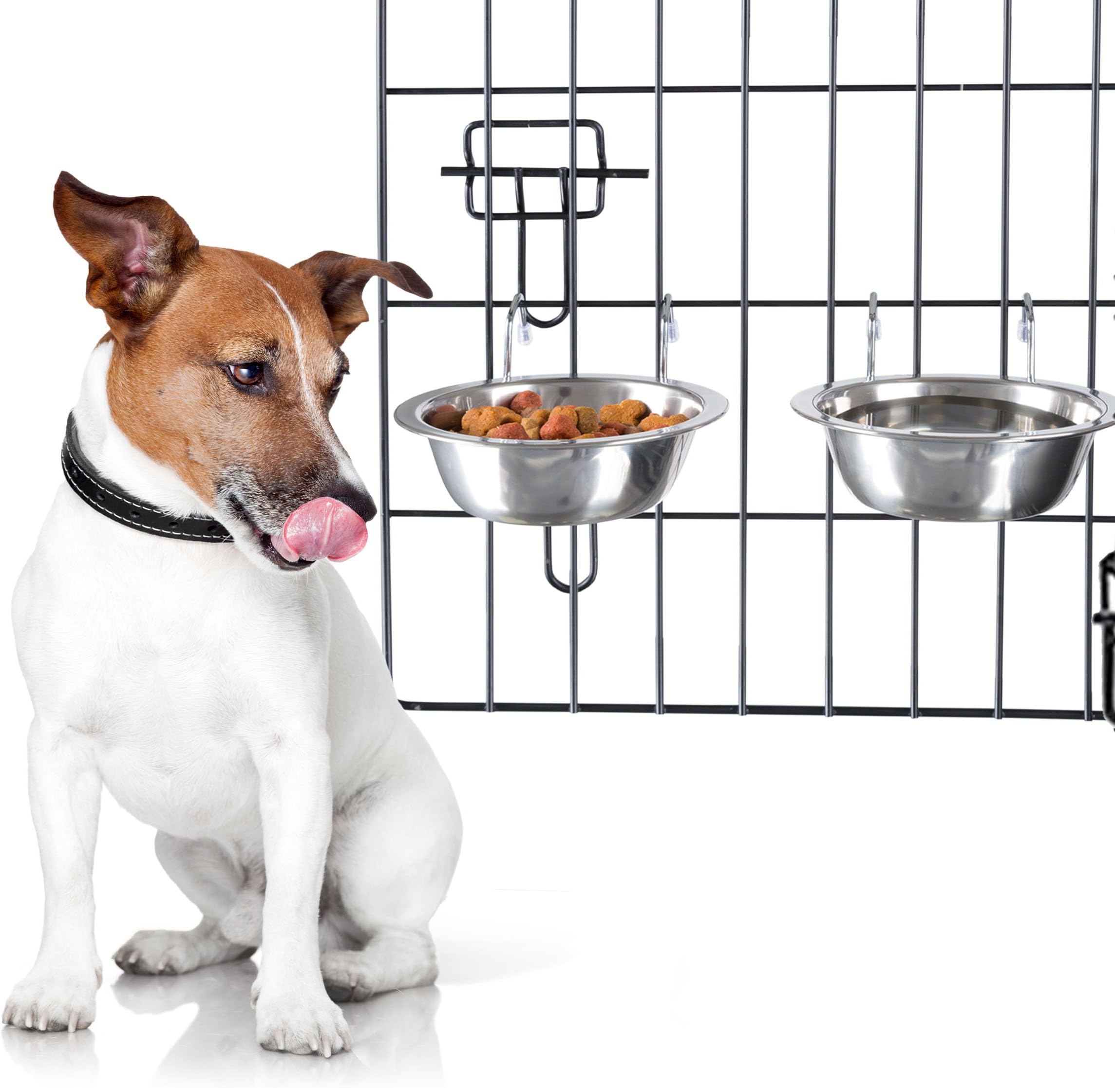 PETMAKER Set of 2 Stainless-Steel Dog Bowls - Cage, Kennel, and Crate Dog Bowls Hanging for Food and Water - 8oz Each and Dishwasher Safe