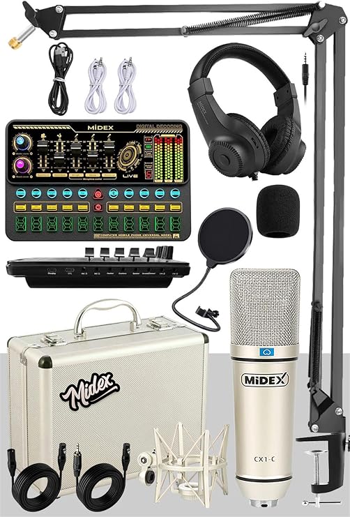 Midex CX1 Platinum Set Effect Sound Card Microphone Stand Recording Live Broadcast Set (PC and Phone)
