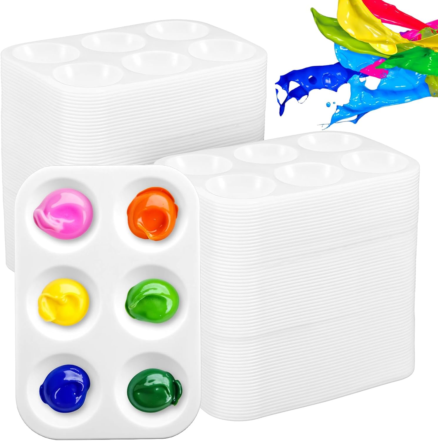 200 Pcs Small White Paint Palettes, 6 Well Rectangular Paint Tray Watercolor Acrylic Painting Holder Tray Art Palette for Students DIY Craft 4.96x3.38 Inch