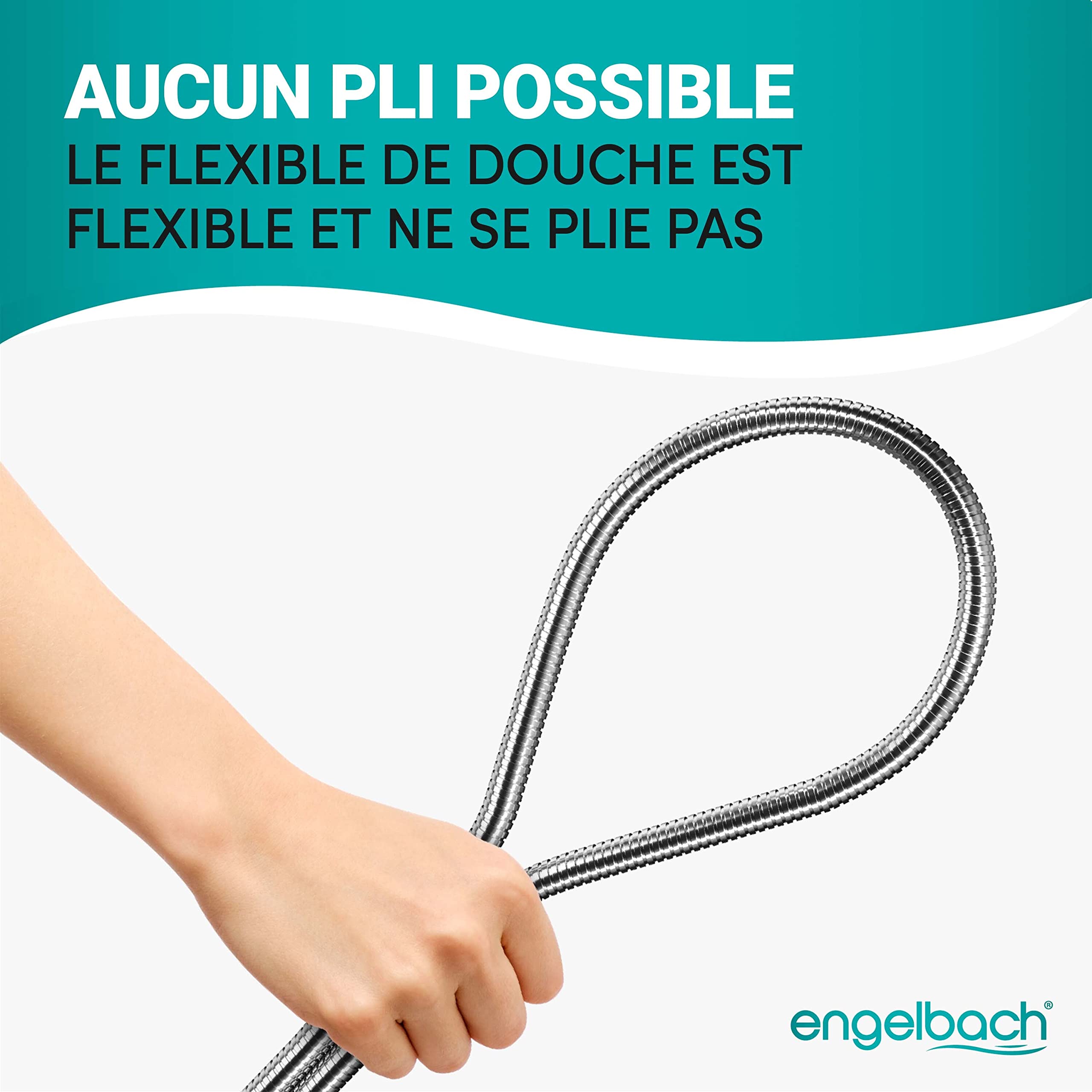 Engelbach® Tuyau douche 2m - Flexible Acier Inoxydable Double Protection Anti-Torsion - Résistant aux Plis, Raccord Universel ½” - Fabriqué en Allemagne