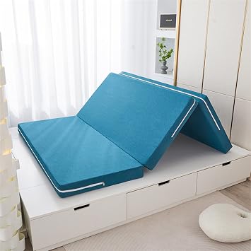 Folding Mattress, Portable, Tri Fold, Washable Cover, Double Sided, Car Tent Mattress 190 * 90 * 8.5cm, Blue