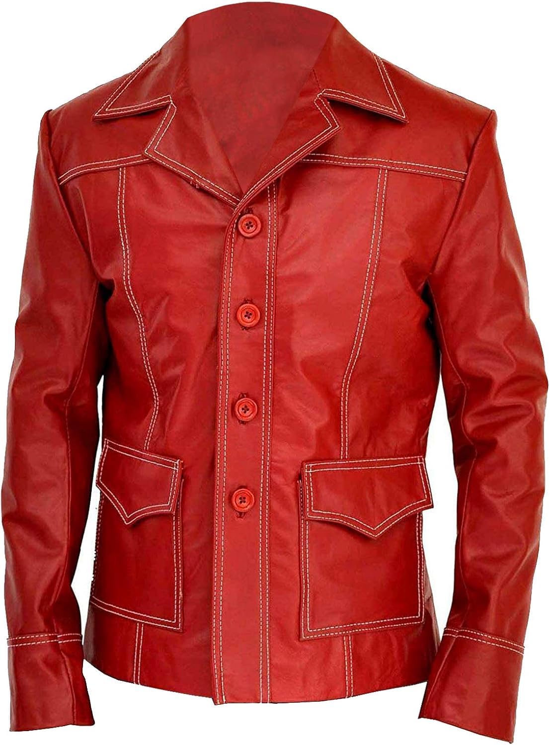 Men’s Fight Club Brad Red Leather Jacket – Tyler Motorcycle Biker Coat
