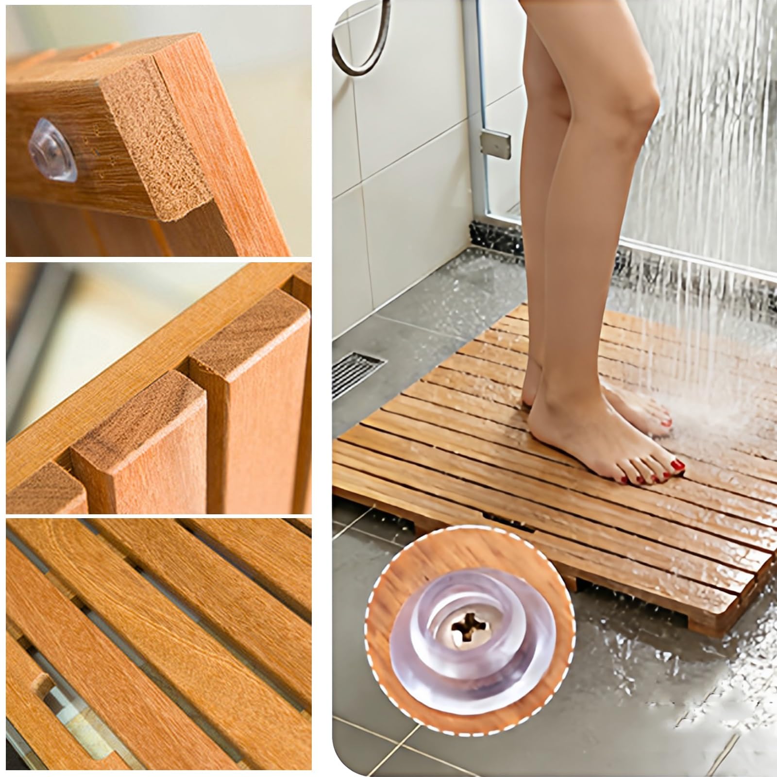 Alfombra De Baño De Madera Resistente Al Agua, Alfombrillas De Ducha Antideslizantes For Personas Mayores, Fácil De Limpiar Y Mantener, For Baño Y Cocina(40x70cm)