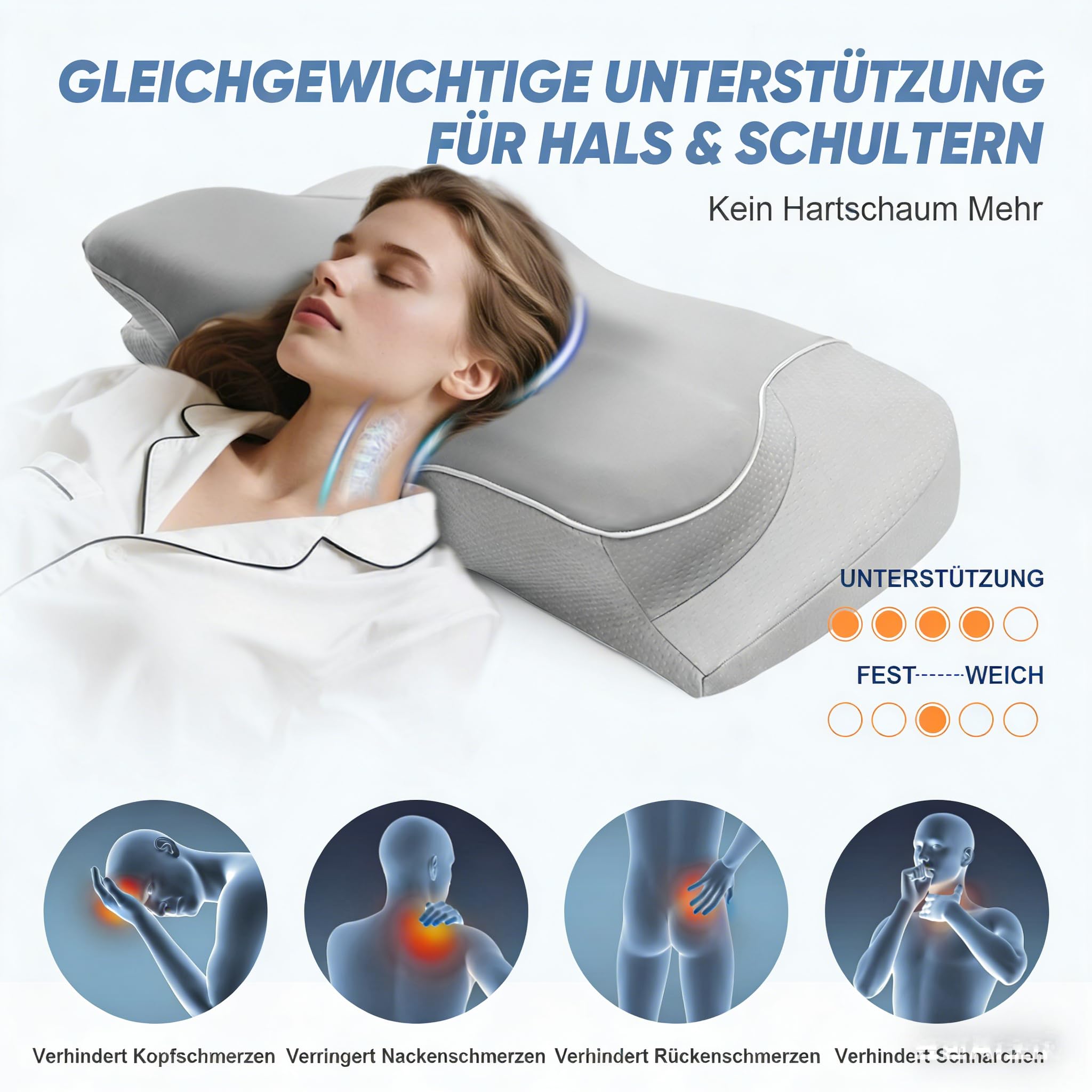 Ergonomisches Nackenstützkissen (HWS) – Premium Memory Schaum Kopfkissen für Seitenschläfer – Orthopädisches Schlafkissen zur Nackenentlastung mit 2 Höhen & atmungsaktivem Öko-Tex Bezug