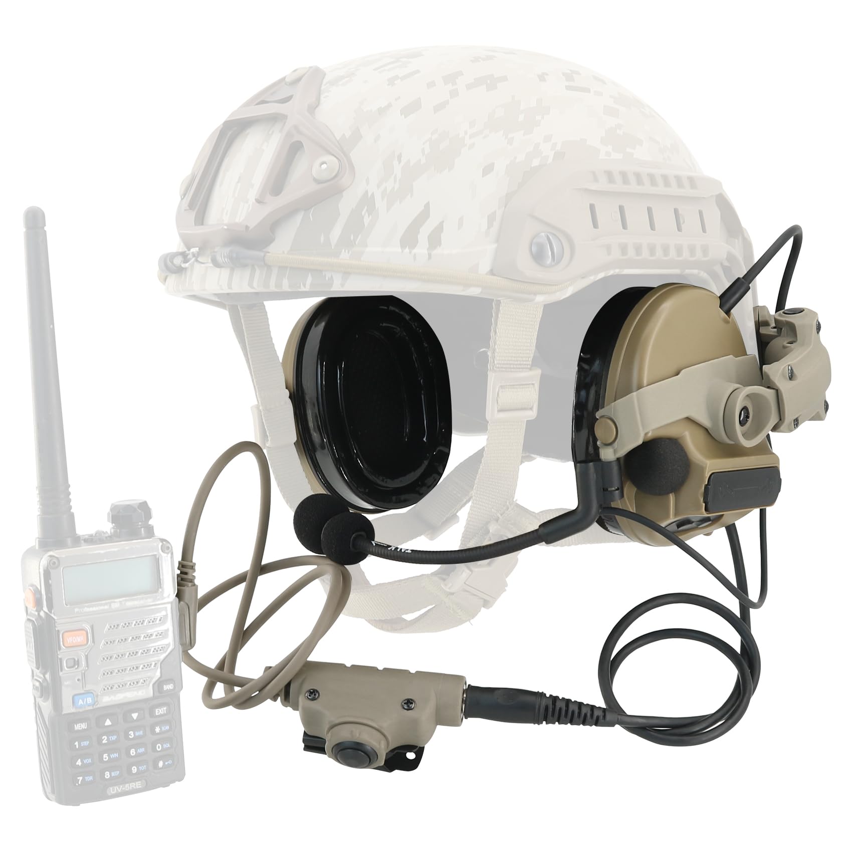 HEARFALCOM Taktyczny zestaw słuchawkowy COMTA III Taktyczny kask ARC Rail Adapter wersja niewojskowa chłodzenie hałasem Pick-UP zestaw słuchawkowy z V2 U94 PTT do polowania wiatrówki sportowej (DE)
