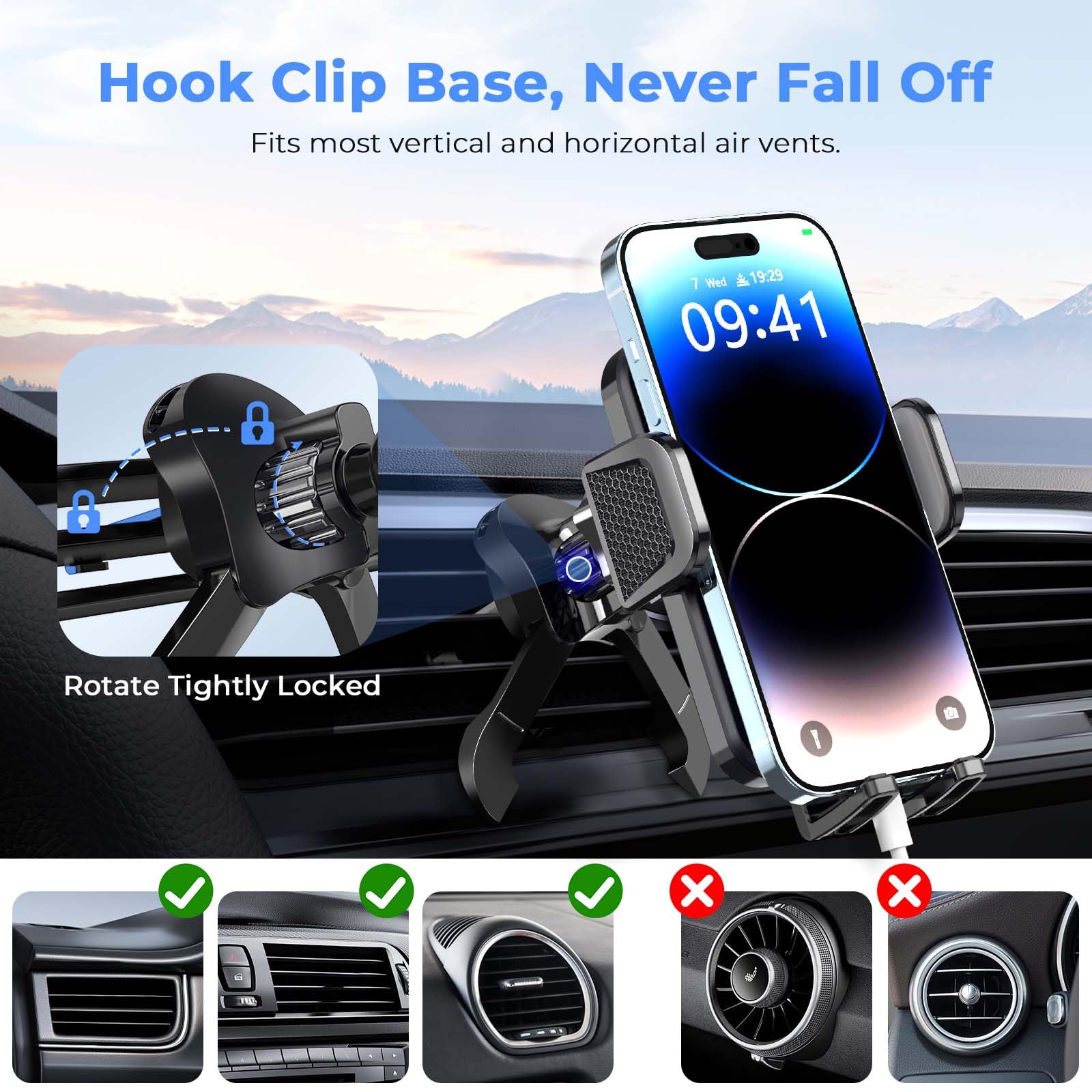 Brencco Car Phone Holder Air Vent, 360° Rotation Car Phone - View #2