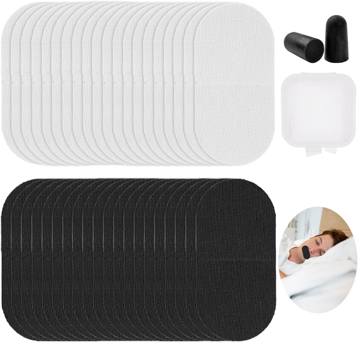 40 Pieces of Breathing Correction Stickers, 1 Pair of Sponge Earplugs, Mouth Stickers When Sleeping, Sleep Tape, Men’s Snoring Aid