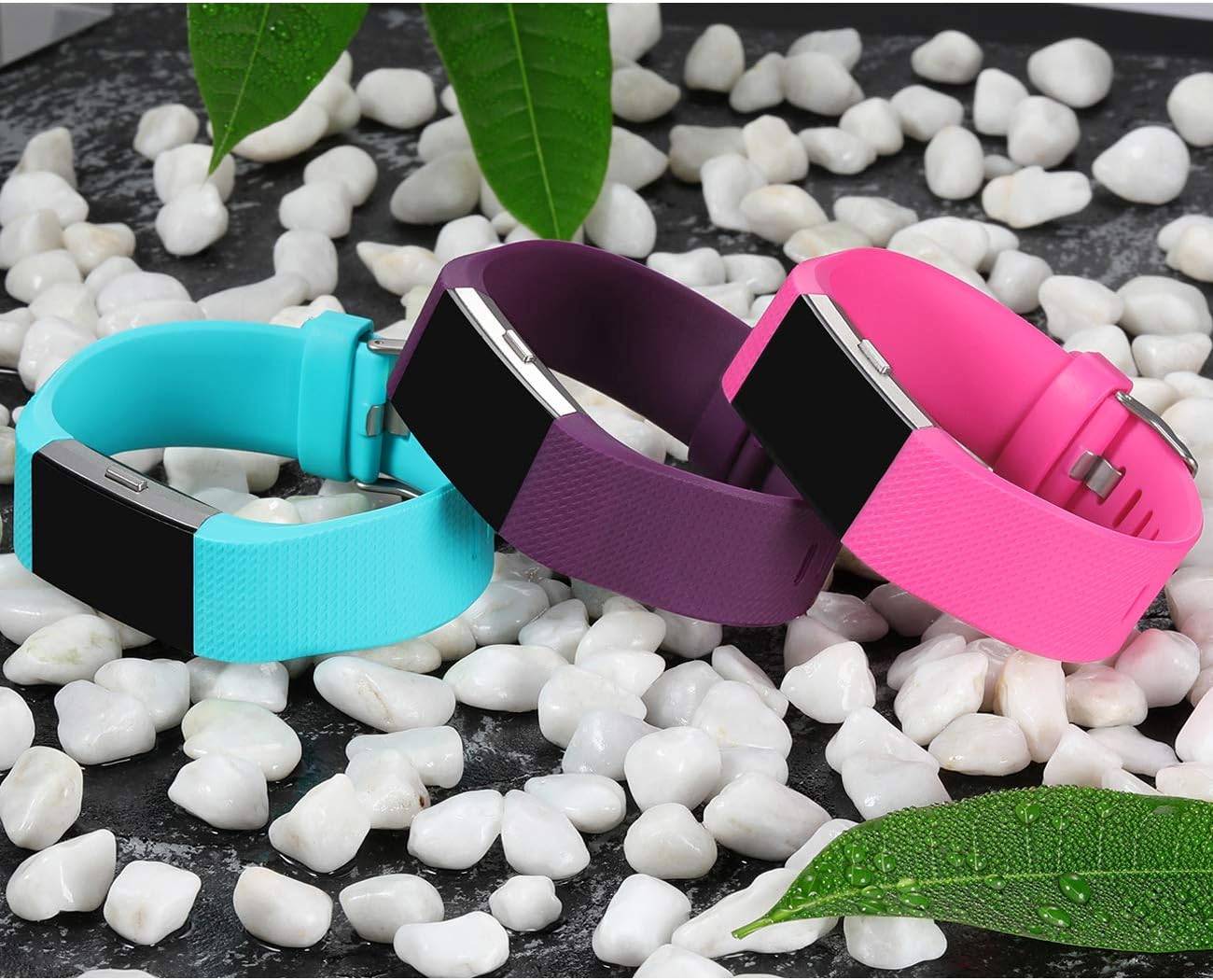 Wepro Bands Compatible with Fitbit Charge 2 HR, 3-Pack Adjustable Wrist Replacement Band for Women Men