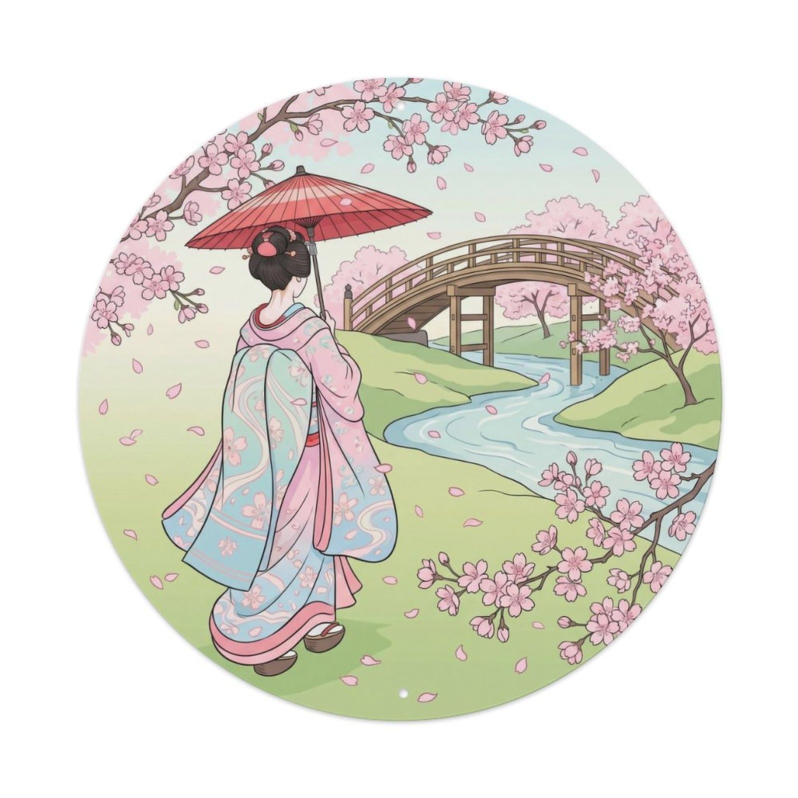 Fqnyr Style Metal Tin Sign Japanese Geisha Cherry Blossom Viewing Spring