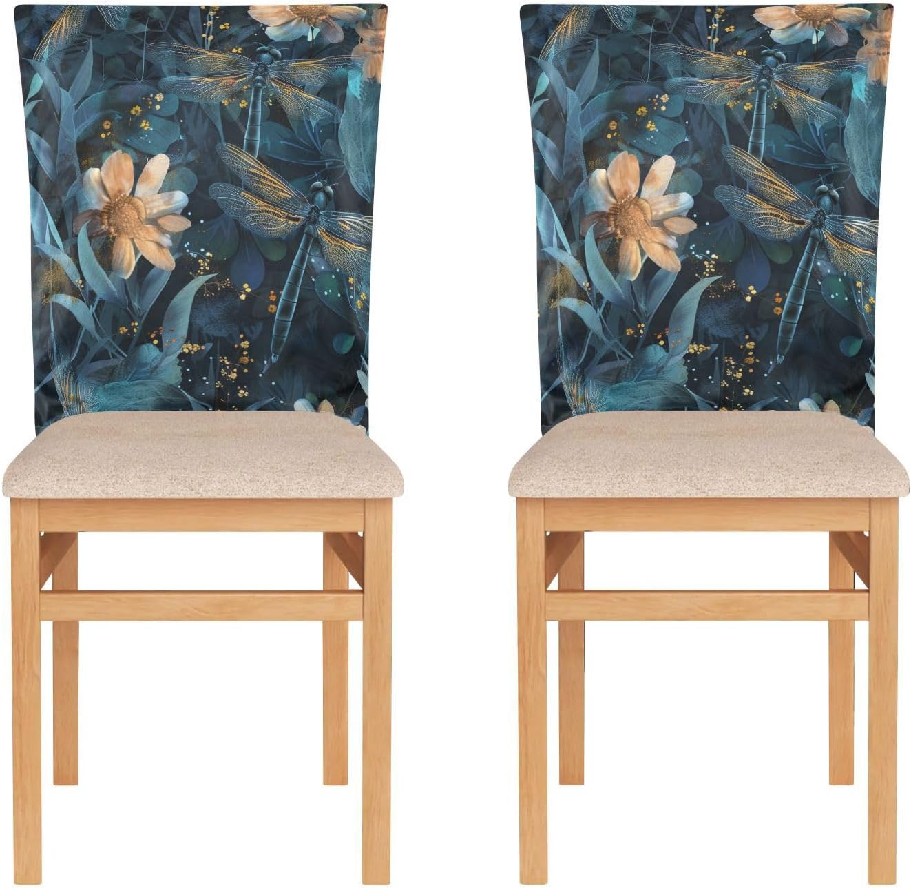 ALAZA Dragonfly Flowers Forest Chair Back Cover Set of 6, Washable Reusable Removable Chair Slipcovers Decorative Chair Cover for Home Kitchen Wedding Party