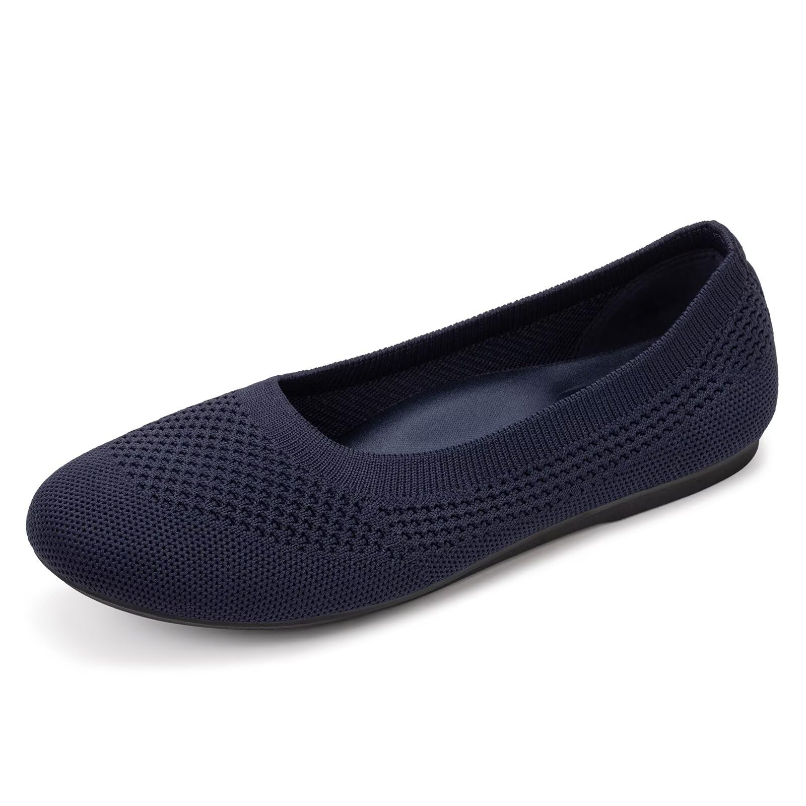 Frank Mully Damen-Ballerinas breite Slip-on-Strickschuhe runde Zehenpartie