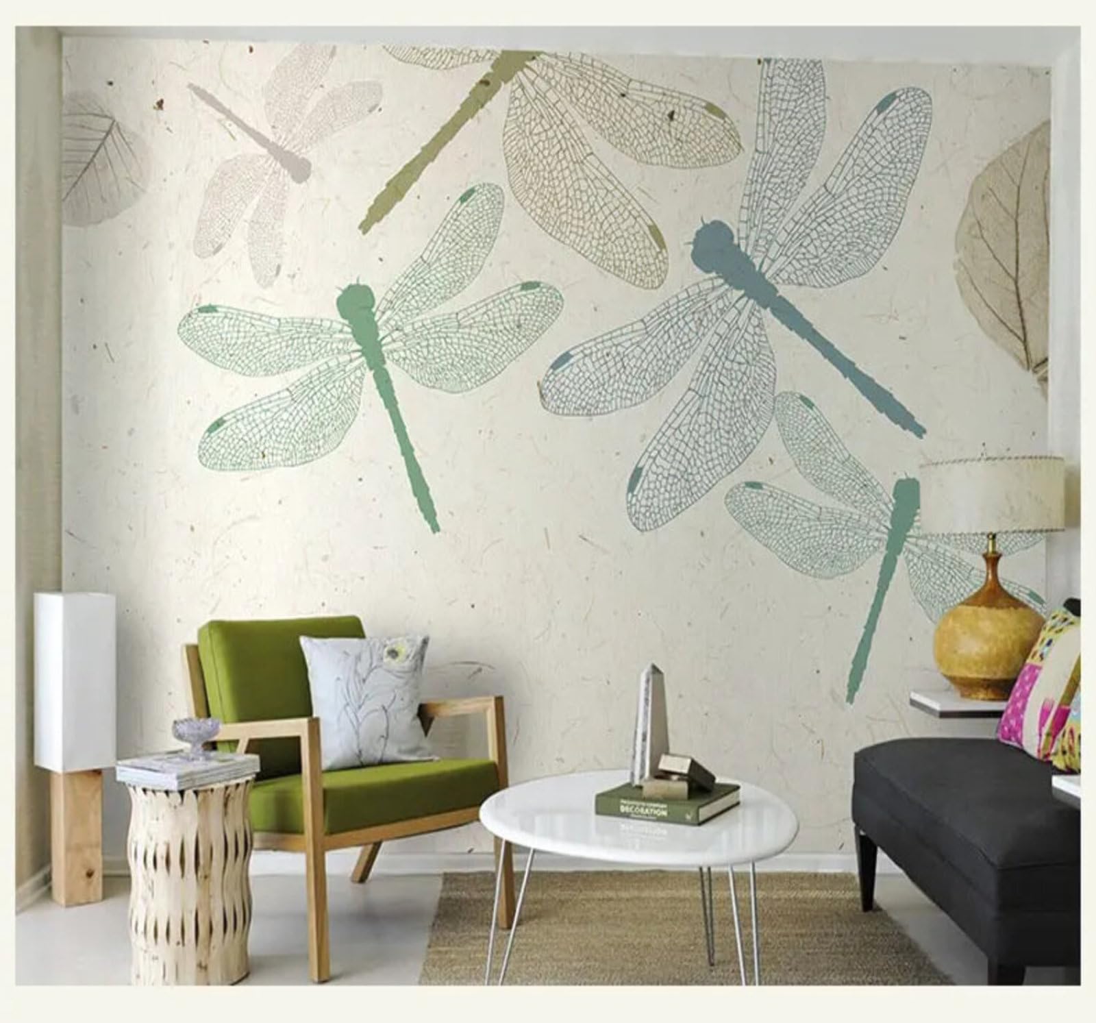 Retro Hand Painted Watercolour Dragonfly Leaves 3D Wallpaper Easy Install Feature Office Living Room Sofa Bedroom TV Background Wall Decoration-400cm×280cm