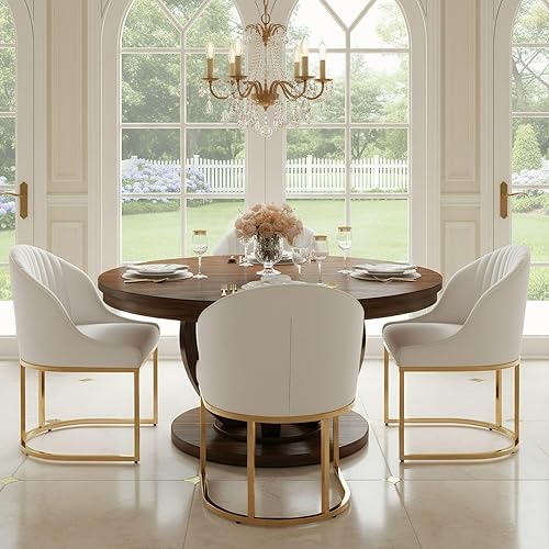 Juego de 4 sillas de comedor modernas, sillas de cocina tapizadas con patas de metal cromado dorado, respaldo redondo, taburetes decorativos de