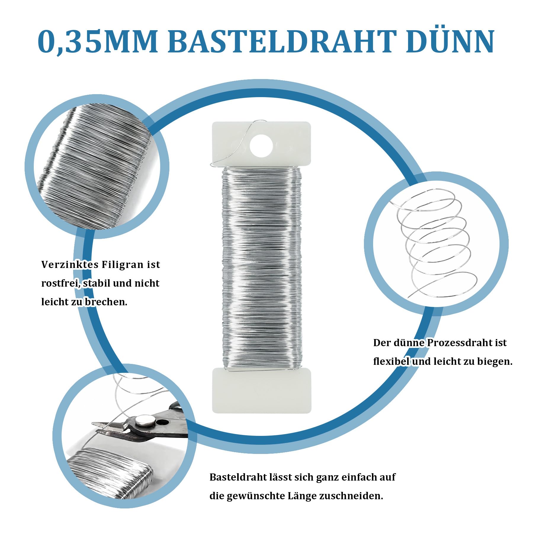 Basteldraht 0,35mm Silber - 5 Rollen à 50m Für Schmuck & Deko