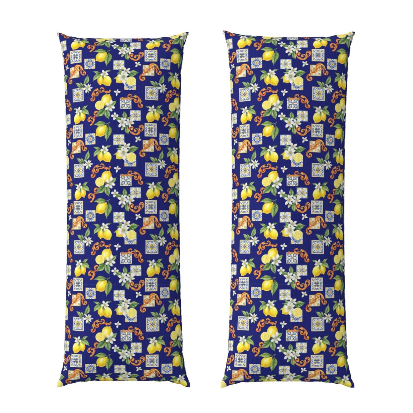 Body Pillowcase 20x54, Blue Watercolor Lemon Tree Leaf Flowers Floral, Premium Ultra Soft Pillow Cover with Zipper Closure, Breathable Bedding Protector for Men Women Bed Sofa