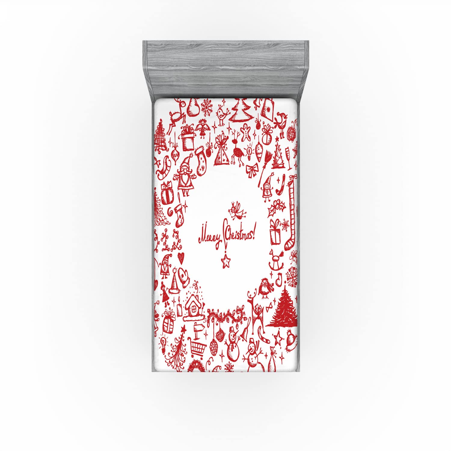 Ambesonne Christmas 2 Pack Fitted Sheet, Vintage Style Ribbon, Bed Cover All-Round Elastic Deep Pockets 2 Pieces, Package Contains 2 Twin XL Size Fitted Sheets, Red White