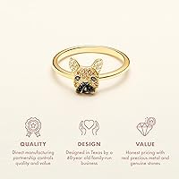 Vista 5 de SCAMPER & CO Regalos para el día de San Valentín para ella, anillo de plata de ley Bulldog francés para mujer, chapado en oro amarillo de 18