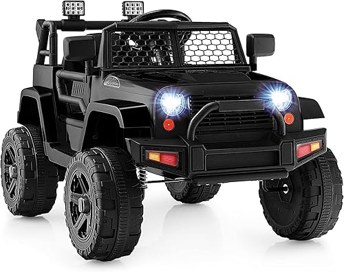 FUTADA - Vehículo de paseo con batería de 12 V con control remoto, suspensión de resorte, faros, música, coche eléctrico de juguete para niños,