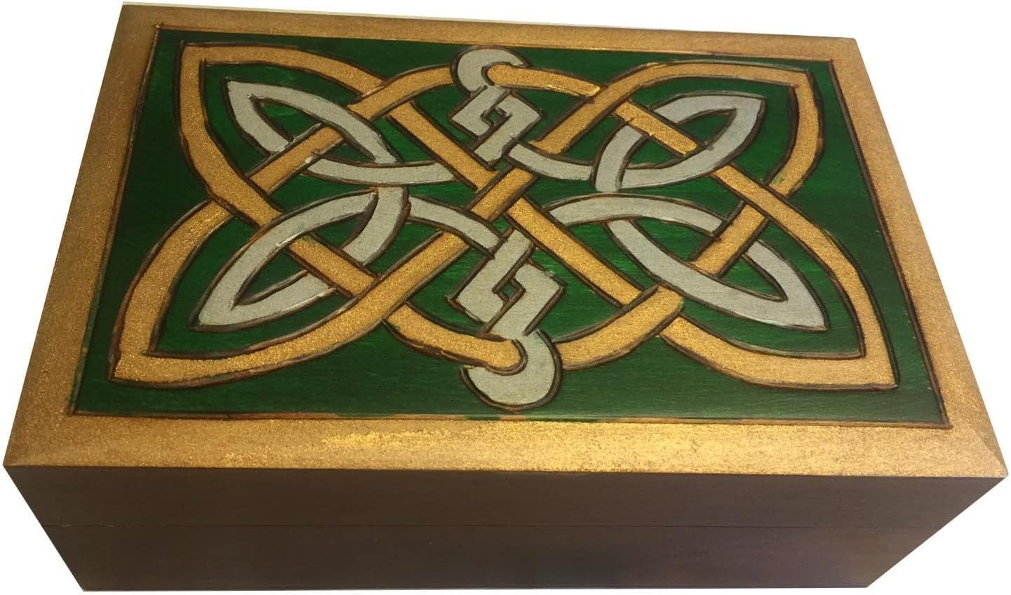 Celtic Gold Knotwork Wood Box Handmade Jewelry Box Linden Wood Keepsake Made in Poland