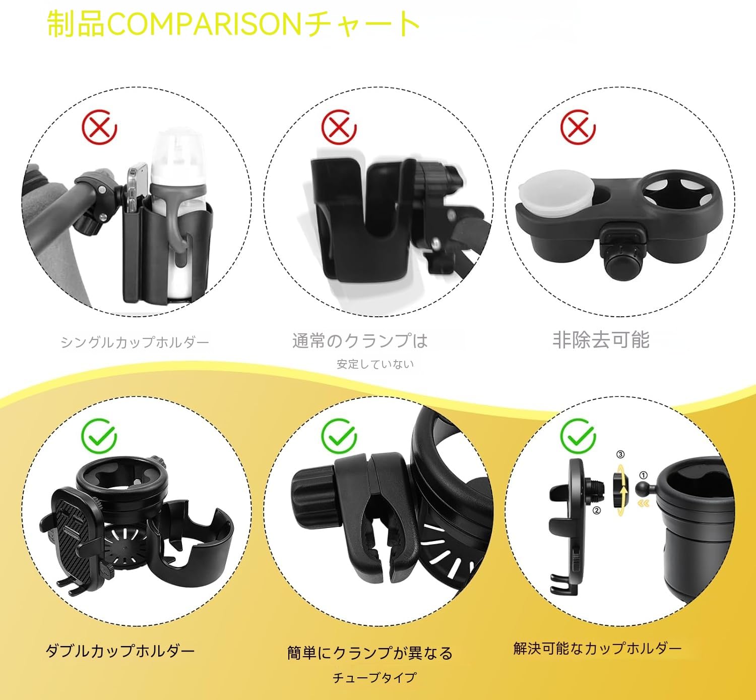 Amazon | ベビーカードリンクホルダー スマホ対応 2in1 カップホルダー