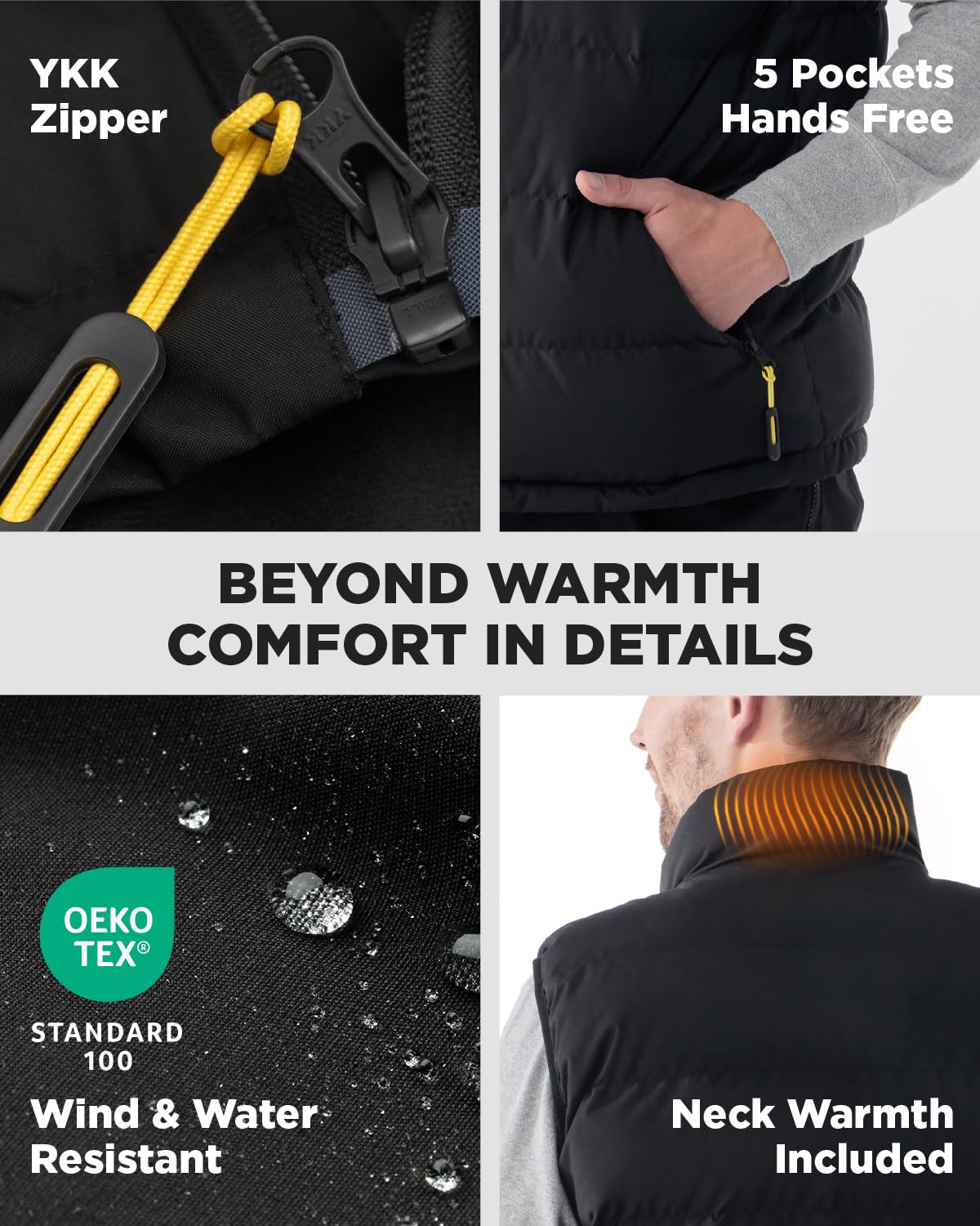 InoKraft Gilet riscaldato da uomo, leggero, trapuntato, invernale, riscaldato, con batteria ricaricabile da 8000 mAh e cavo di ricarica USB-C per ciclismo, corsa, escursionismo
