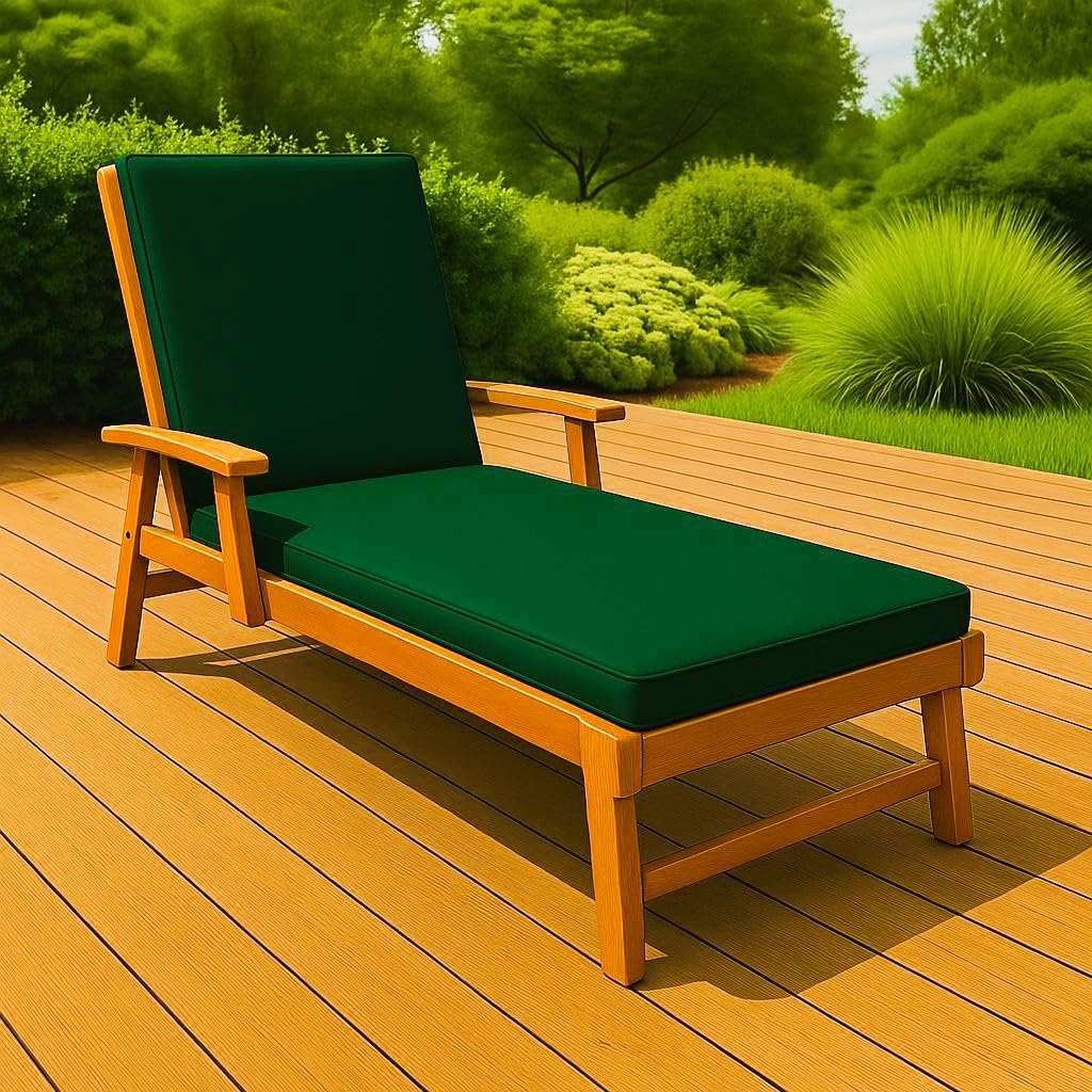Slumber Haven Waterproof Sun Lounger Cushion – Extra Thick Foam Garden Sunbed Cushion with Removable Washable Cover, Recliner Chair Seat Pad for Patio, Poolside, Beach & Outdoor Furniture (Green)