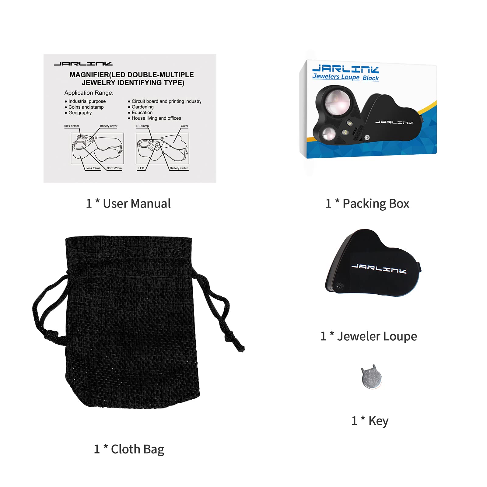 JARLINK 30X 60X Illuminated Jewelers Eye Loupe Magnifier, Foldable