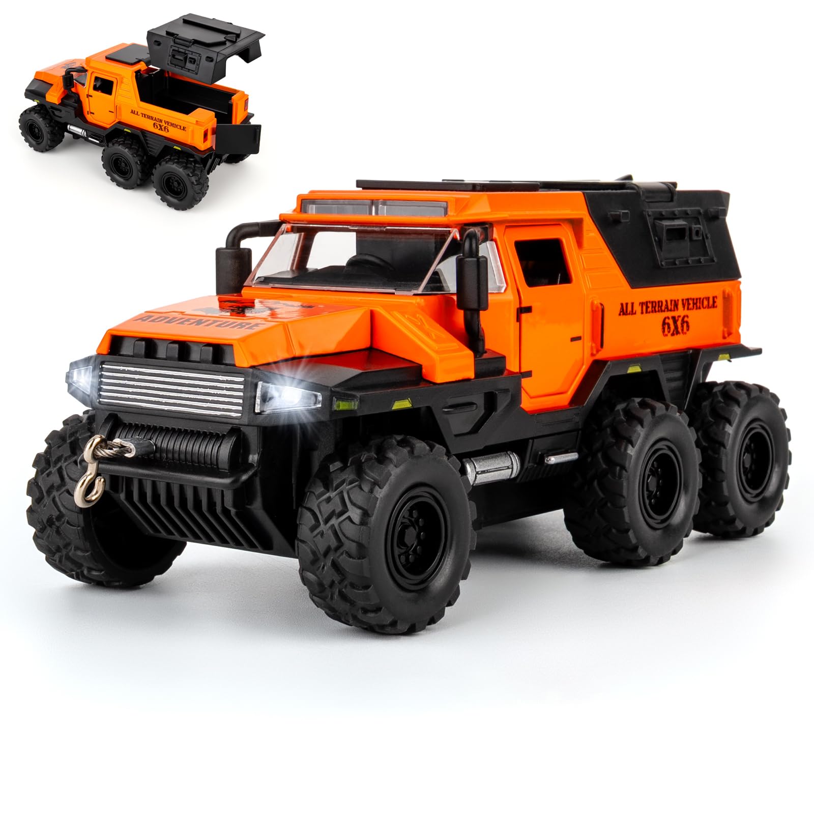 BGHSCA 1:32 Conqueror Military Armored Diecast Toy Car, Pull Back Model Car with Lights & Sounds, Alloy Off-Road Vehicle Model for Boys Girls Adult Collectors - Orange