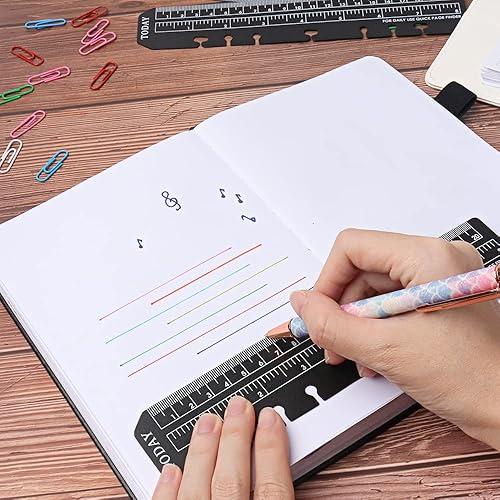 Miniatura 6 de Paquete de 10 reglas de plástico negras de 8 pulgadas para carpeta de planificación A5 de 6 agujeros, regla marcapáginas a presión, marcador de