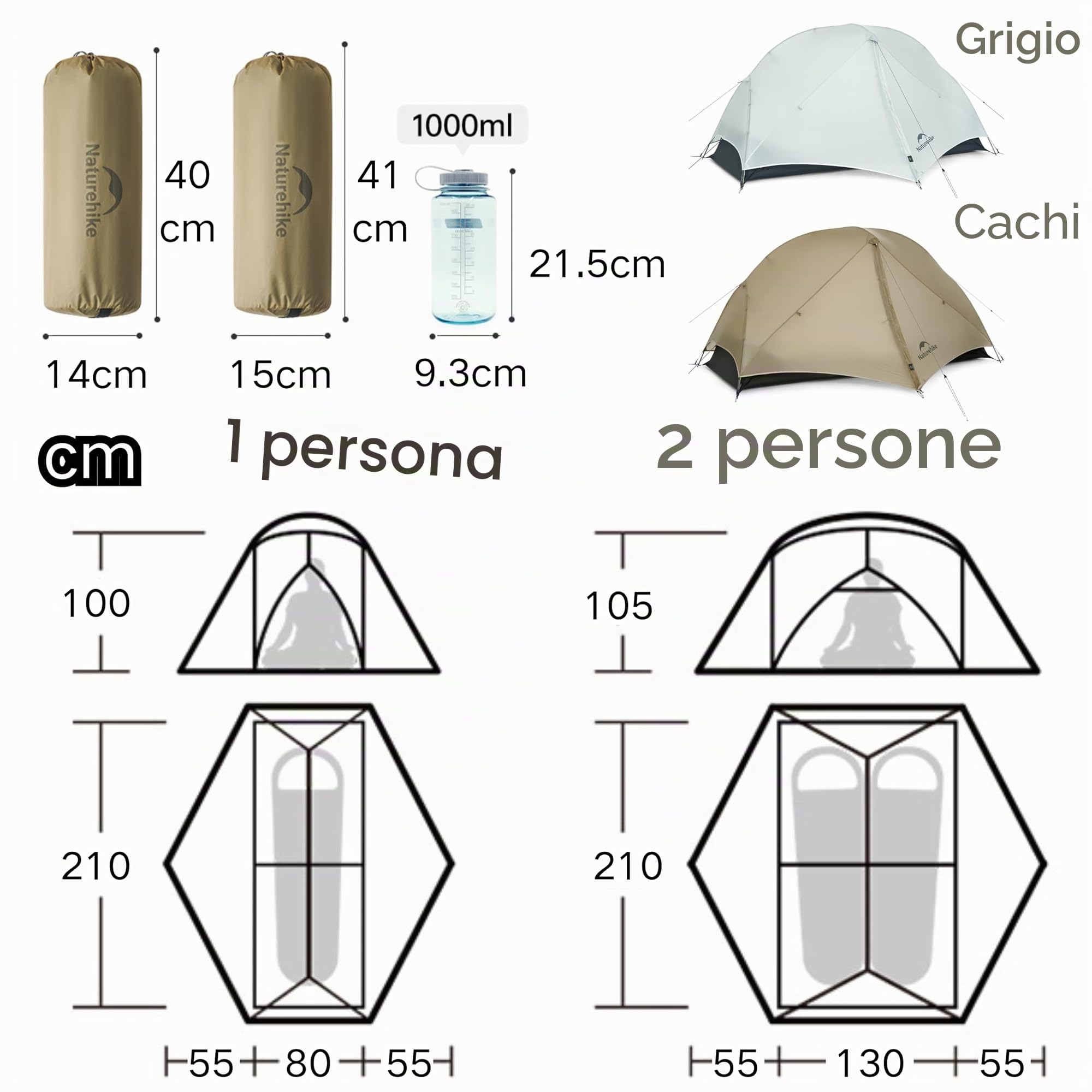 Tenda Naturehike Mongar UL [aggiornamento 2025] 1,5 kg/3,3 lb tende ultraleggere, 1/2 persona zaino in spalla, 4 modalità di utilizzo, impermeabile, tenda da trekking per campeggio con portico