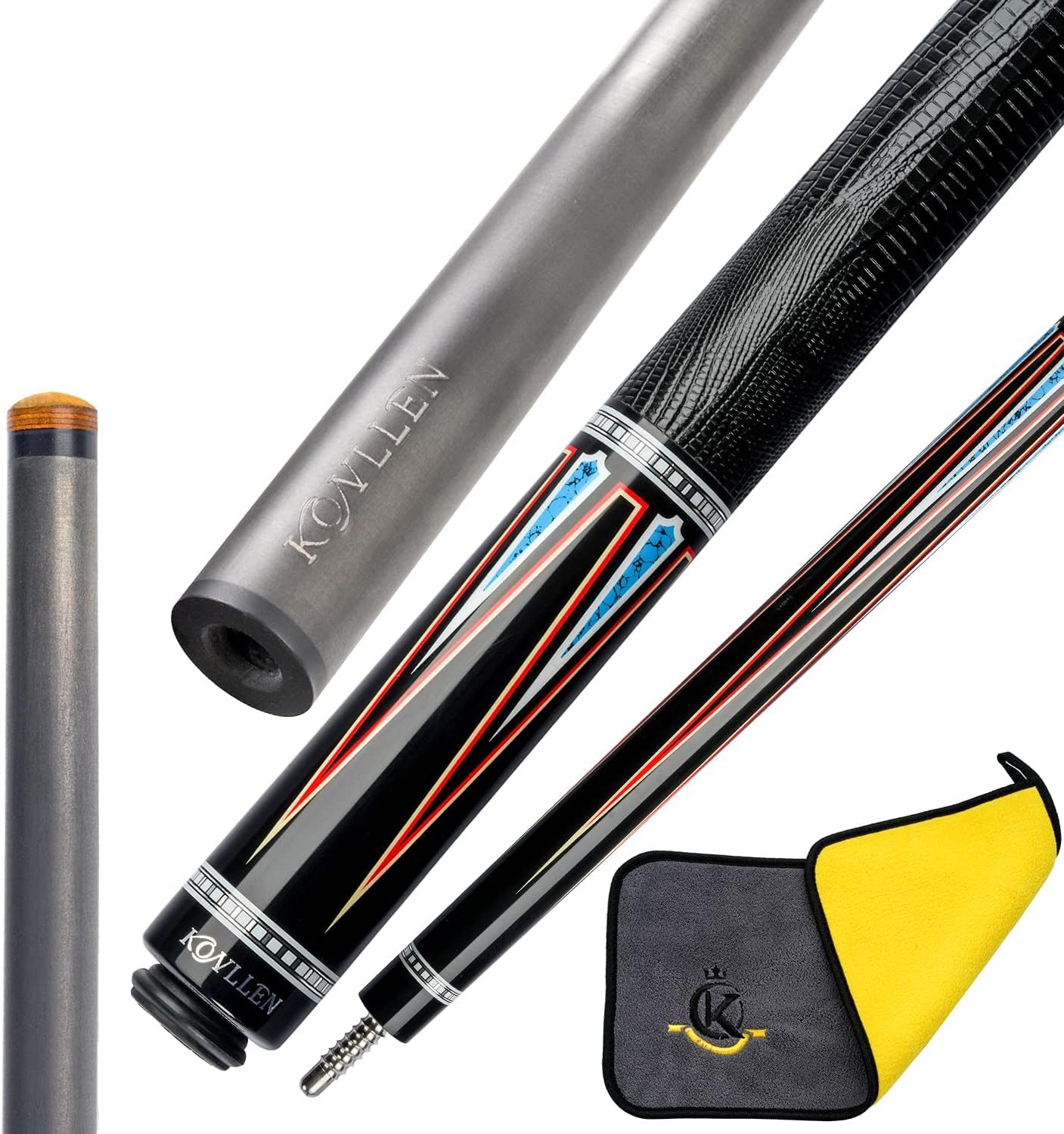KONLLEN Carbon Fiber Pool Cue Stick Technology Low Deflection Billiard Cue with Towel(12.6-12.8mm Carbon Fiber Shaft, 4 Pieces of Carbon Tubes Inside Butt, Leather Handle, 3/88 Radial Pin Joint)… : Sports & Outdoors