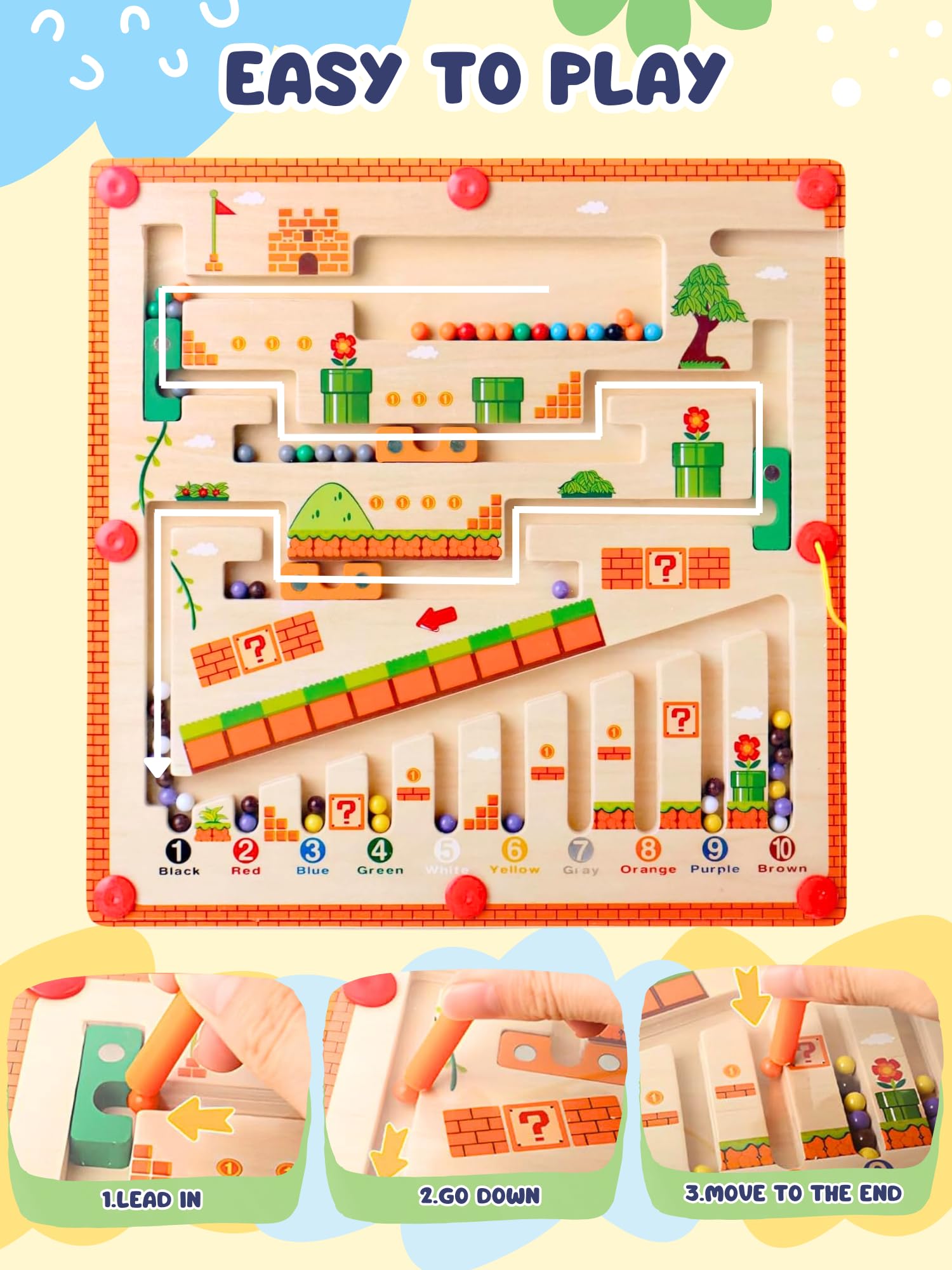 MAGIC SELECT Gioco Magnetico Labirinto, Giocattolo Montessori per Bambini, Magnetico di Colori e Numeri Labirinto, Labirinto Magnetico, Labirinto Magnetico Montessori Legno per Bambini da 3-12 Anni.