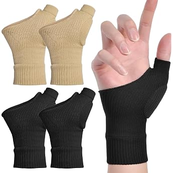 2 Pairs of Thumb CCD Joint Bandage Thumb Brace Right Thumb Brace Left Thumb Splint Left Fingerless Gloves with Gel Relieves Wrist and Thumb Pain