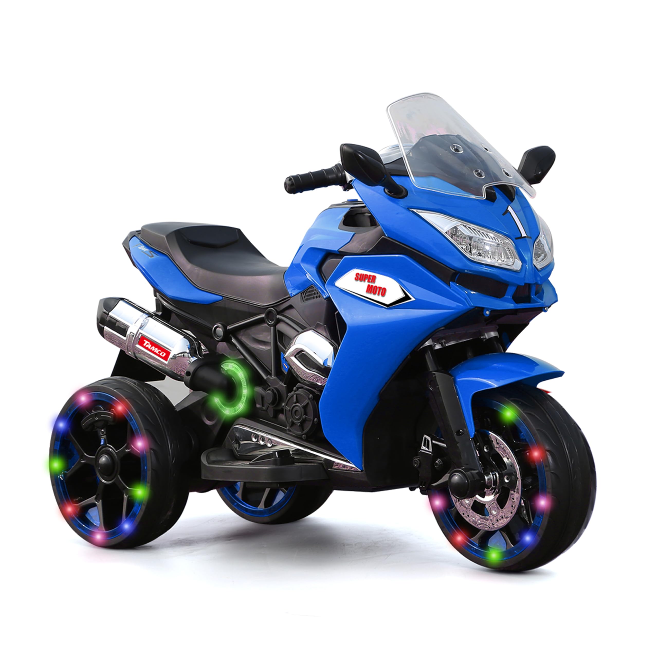Ride on Motorcycle,TAMCO Children Battery Motor Bikes Rechargeable 3 Wheels Ride on Kids Electric Motorcycle with Light Wheels (Blue)