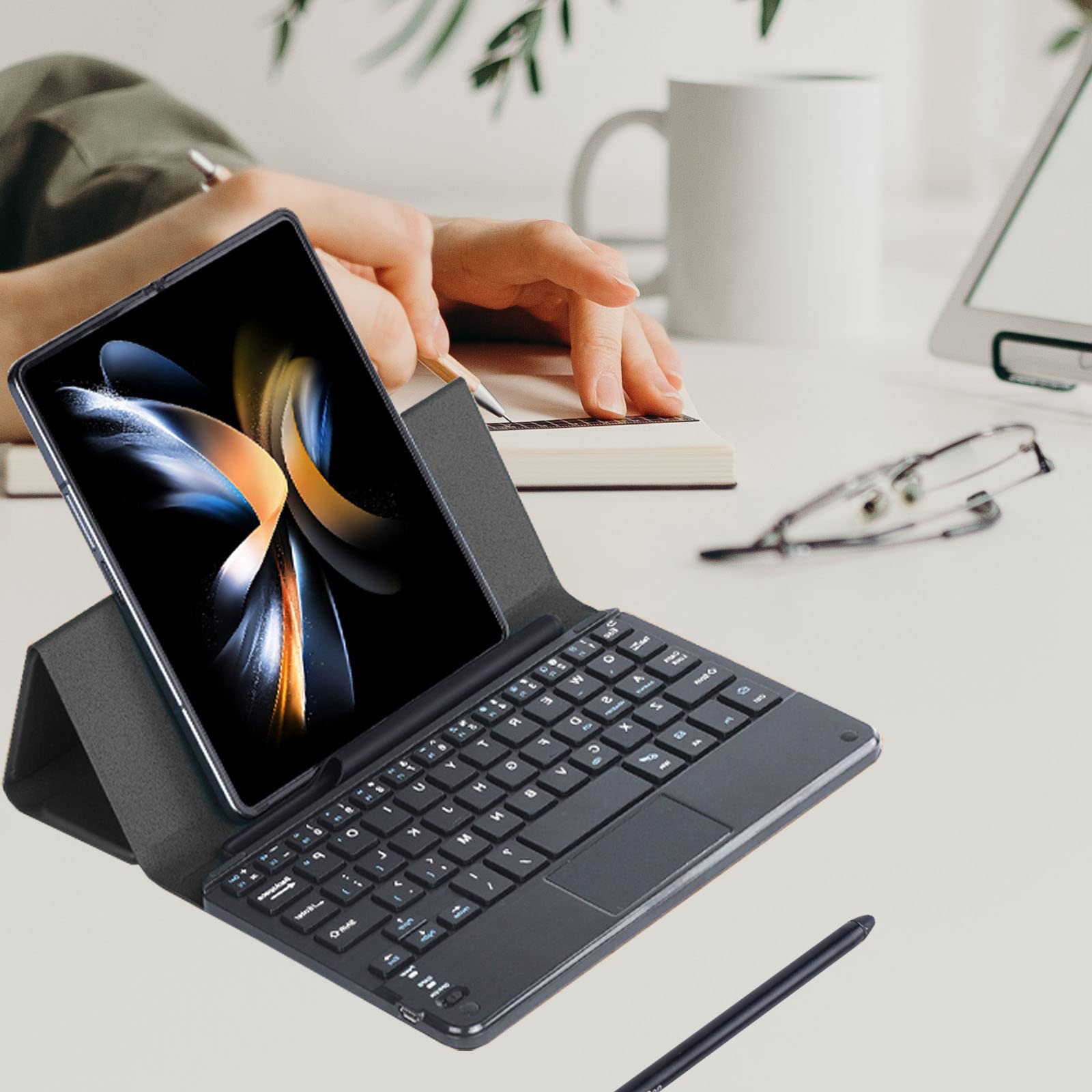 BRAND SET Fold 4 Keyboard Case, Galaxy Z Fold 4 Bluetooth Keyboard and Case with Touchpad, Leather Cover for Samsung Galaxy z fold 3/z fold 4 with Keyboard Holster and S Pen Slot(Black)