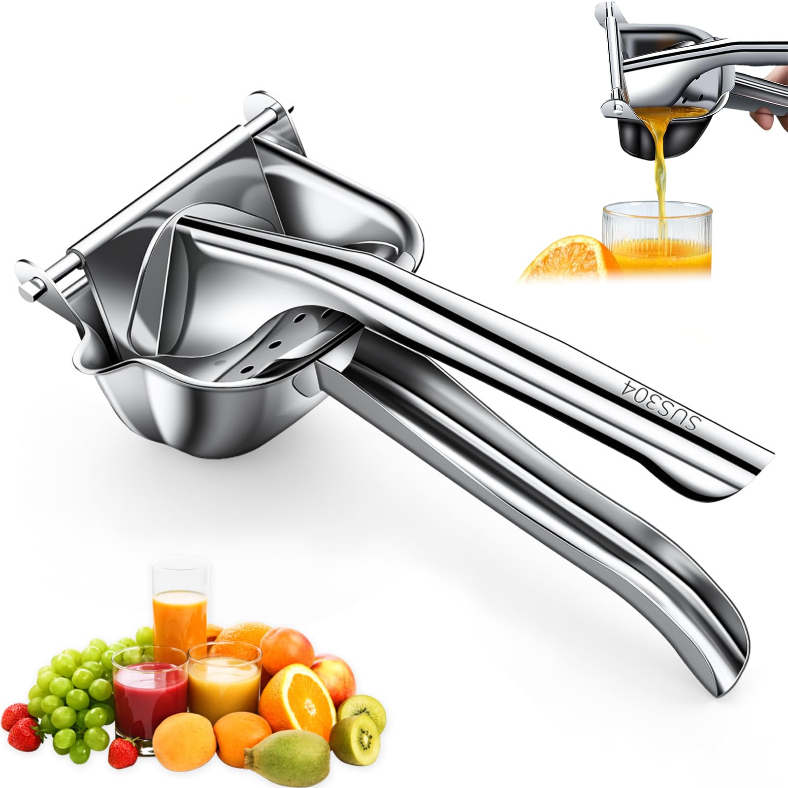 Hand Juicer Squeezer, Lemon Squeezer Manual Juicer Stainless Steel Manual Fruit Lime Citrus Press Heavy Duty Hand Press for Pressing Lemons Oranges Limes, Deep Trough