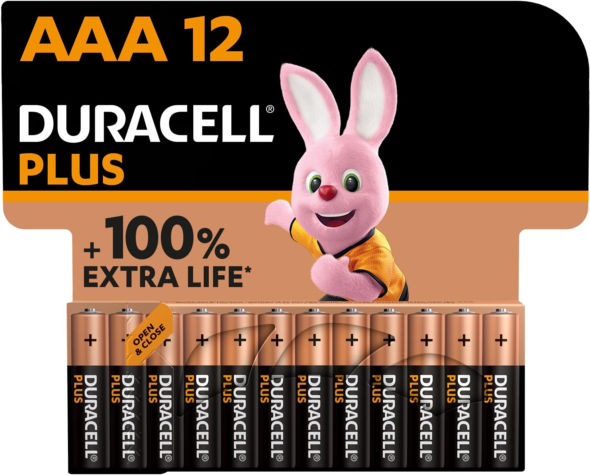 Duracell Plus AAA Batteries (12 Pack) - Alkaline 1.5V - Up to 100% Extra Life - Reliability for Everyday Devices - 0% Plastic in Pack - 10 Years Storage-LR03 MN2400