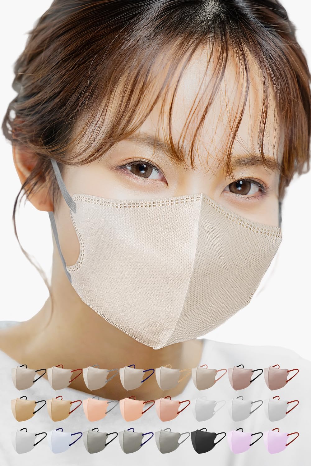 LaViness Sculpted Masks, Non-Woven Fabric, Made in Japan, 30 Masks Old lace × gray